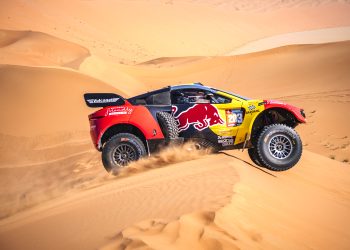 Sebastien Loeb (FRA) and Fabian Lurquin (BEL) of Bahrain Raid Xtreme race during stage 06 of Rally Dakar 2024 in Shubaytah, Saudi Arabia on January 11, 2024. // Marcelo Maragni / Red Bull Content Pool // SI202401110495 // Usage for editorial use only //