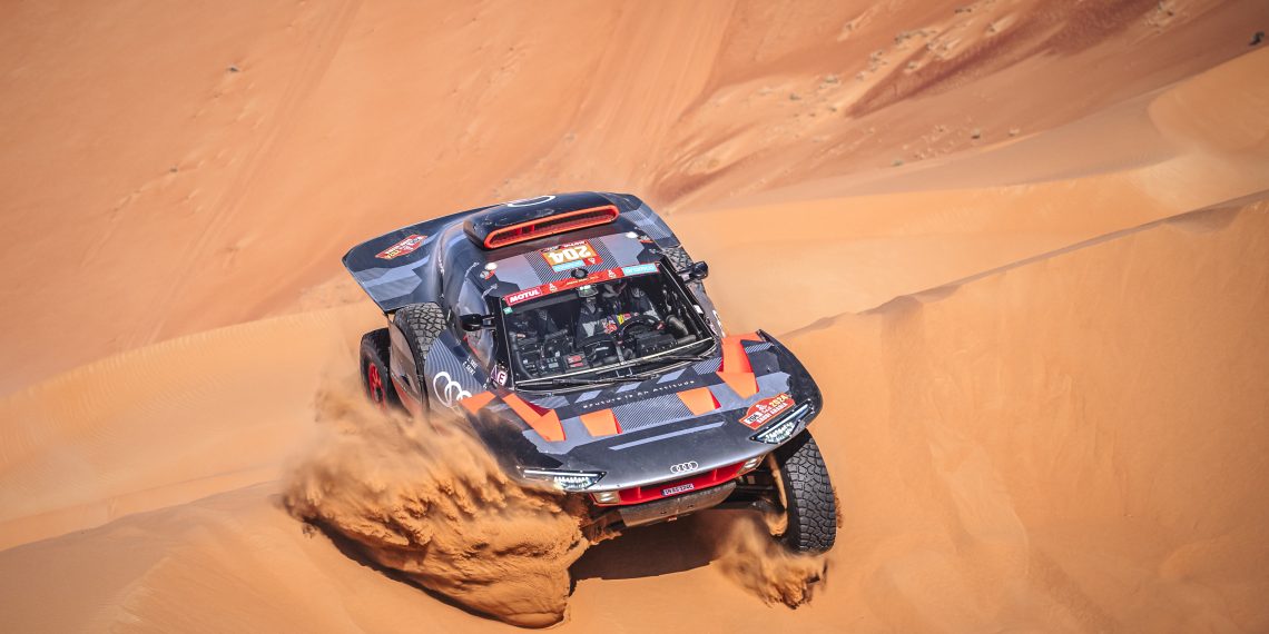 Carlos Sainz (ESP) and Lucas Cruz (ESP) of Team Audi Sport race during stage 06 of Rally Dakar 2024 in Shubaytah, Saudi Arabia on January 11, 2024 // Marcelo Maragni / Red Bull Content Pool // SI202401110562 // Usage for editorial use only //