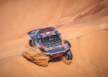 Carlos Sainz (ESP) and Lucas Cruz (ESP) of Team Audi Sport race during stage 06 of Rally Dakar 2024 in Shubaytah, Saudi Arabia on January 11, 2024 // Marcelo Maragni / Red Bull Content Pool // SI202401110562 // Usage for editorial use only //