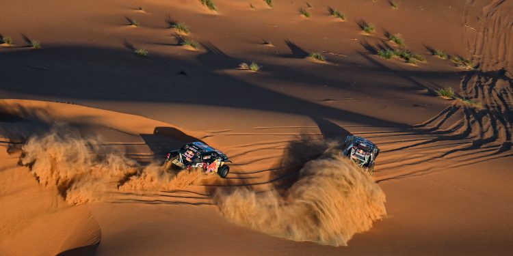 Seth Quintero and Dennis Zenz following Guillaume de Mevius and Xavier Panseri on their Toyota Hilux DKR T1+ of the Toyota Gazoo Racing during the Stage 6 « 48 Hours Chrono » of the Dakar 2024 from January 11 to 12, 2024 around Subaytah, Saudi Arabia // Eric Vargiolu / DPPI / Red Bull Content Pool // SI202401120141 // Usage for editorial use only //