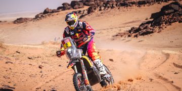 Toby Price (AUS) of Red Bull KTM Factory Racing races during stage 09 of Rally Dakar 2024 in Al Ula, Saudi Arabia on January 17, 2024 // Marcelo Maragni / Red Bull Content Pool // SI202401170308 // Usage for editorial use only //