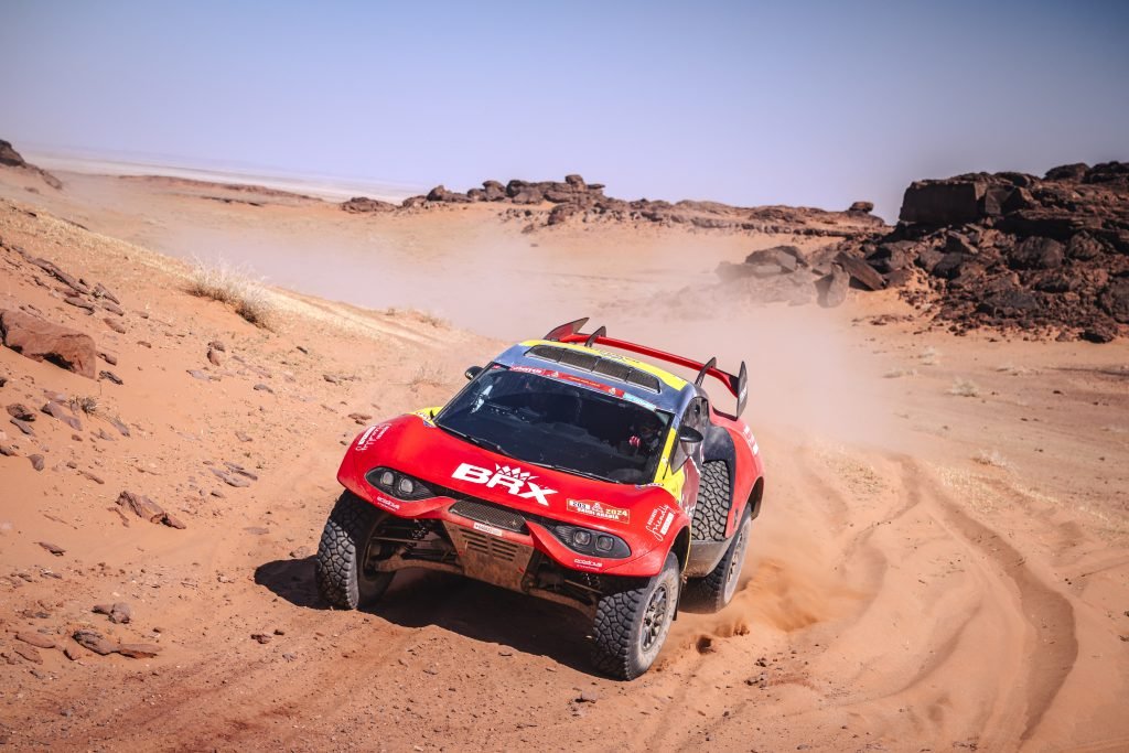 Sebastien Loeb (FRA) and Fabian Lurquin (BEL) of Bahrain Raid Xtreme race during stage 09 of Rally Dakar 2024 in Al Ula, Saudi Arabia on January 17, 2024 // Marcelo Maragni / Red Bull Content Pool // SI202401170309 // Usage for editorial use only //