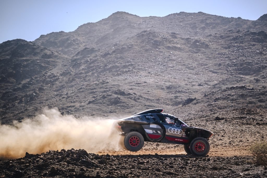Carlos Sainz (ESP) and Lucas Cruz (ESP) of Team Audi Sport race during stage 10 of Rally Dakar 2024 from from Al Ula to Yambu, Saudi Arabia on January 18, 2024 // Marcelo Maragni / Red Bull Content Pool // SI202401180059 // Usage for editorial use only //