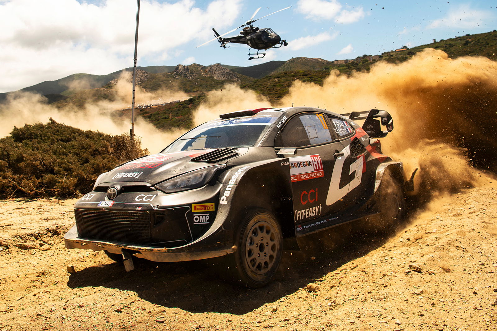 Seastien Ogier and Vincent Landais of Toyota Gazoo Racing WRT during Rally Sardinia ,in Italy.