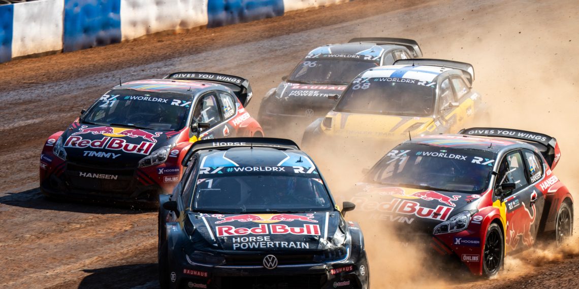 Rallycross cars on track