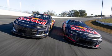 Shane van Gisbergen and Conor Zilisch perform on the track in New Smyrna.