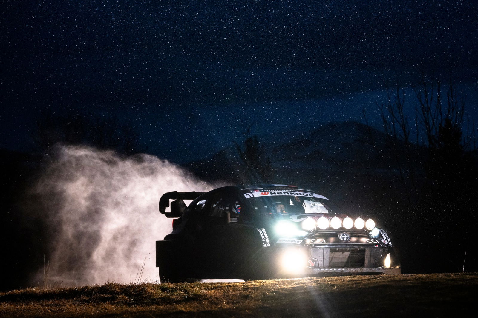 Sebastien Ogier of Toyota Gazoo WRT performing during the World Rally Championship Monte-Carlo. 