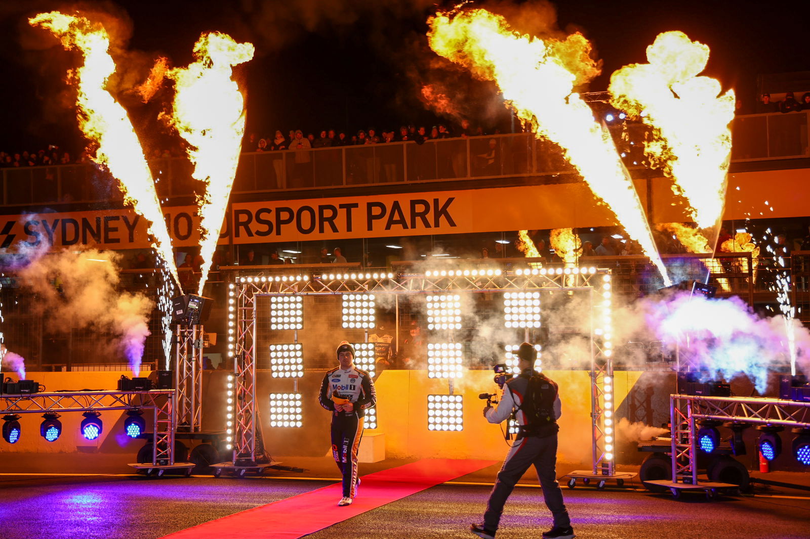 Ryan Wood walks out during driver intros at the Sydney SuperNight.