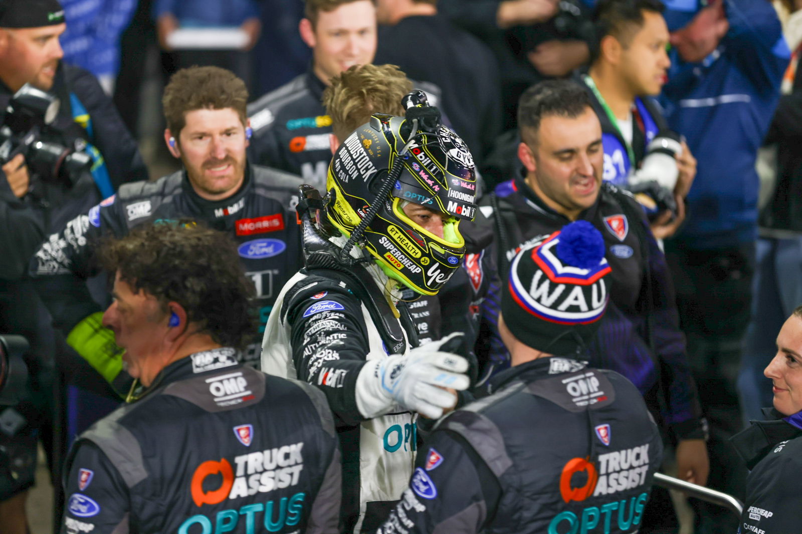 Chaz Mostert celebrates his Race 15 win with Walkinshaw Andretti United. 