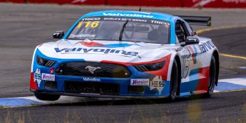 The #116 Ford Mustang driven by Edan Thornburrow at Sandown.