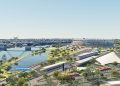 A render of the proposed Burswood Park precint to host motorsport, concerts, and other events.