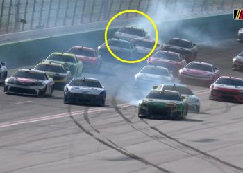 Shane van Gisbergen (circled) hits the wall at Atlanta Motor Speedway. Image: Fox Sports