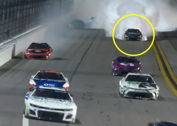 Shane van Gisbergen's Chevrolet Camaro blows up at Daytona International Speedway.