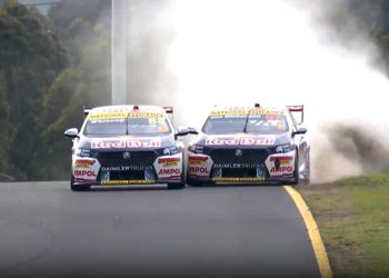 Jamie Whincup ran Shane van Gisbergen wide in Race 28 of the Supercars season in 2021 at Sydney Motorsport Park.