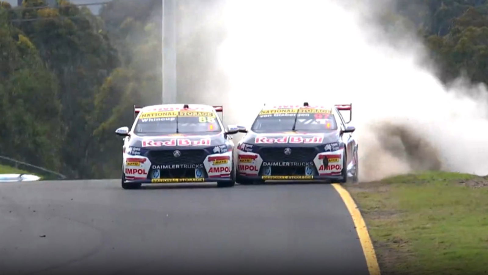 Jamie Whincup ran Shane van Gisbergen wide in Race 28 of the Supercars season in 2021 at Sydney Motorsport Park.