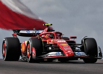 Carlos Sainz headed a Ferrari one-two in the only practice session ahead of the United States Grand Prix. Image: XPB Images