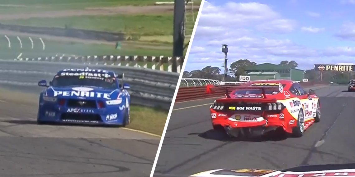 Richie Stanaway's car breaks down with a siezed engine (left) and Will Davison's damaged Ford Mustang after being hit by David Reynolds