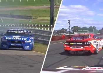 Richie Stanaway's car breaks down with a siezed engine (left) and Will Davison's damaged Ford Mustang after being hit by David Reynolds