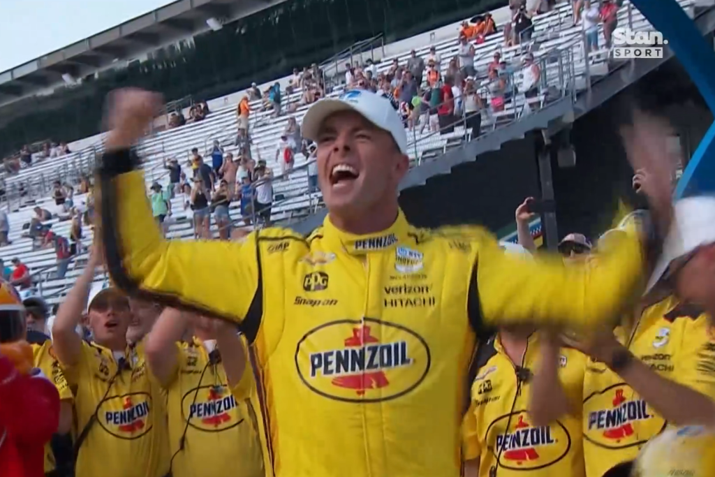 Scott McLaughlin celebrates his Indy 500 pole position. Image: Stan Sport