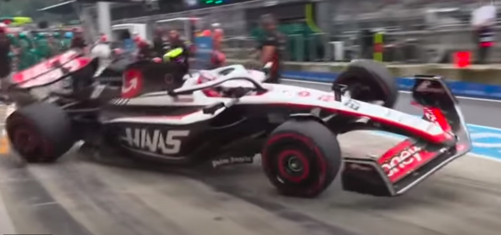 Nico Hulkenberg ran over a wheel after making a pit stop during the sprint shootout in Austria