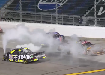 Cam Waters crashed out of his NASCAR debut. Image: Fox: NASCAR