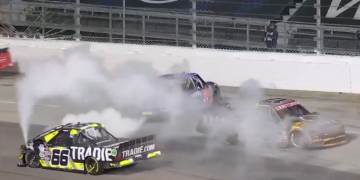 Cam Waters crashed out of his NASCAR debut. Image: Fox: NASCAR