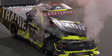 Cam Waters crashed out of the Martinsville race. Image: Fox: NASCAR