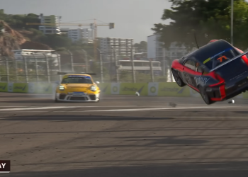 Conor Somers flips his 911 GT3 Cup car in Porsche Michelin Sprint Challenge at Townsville.