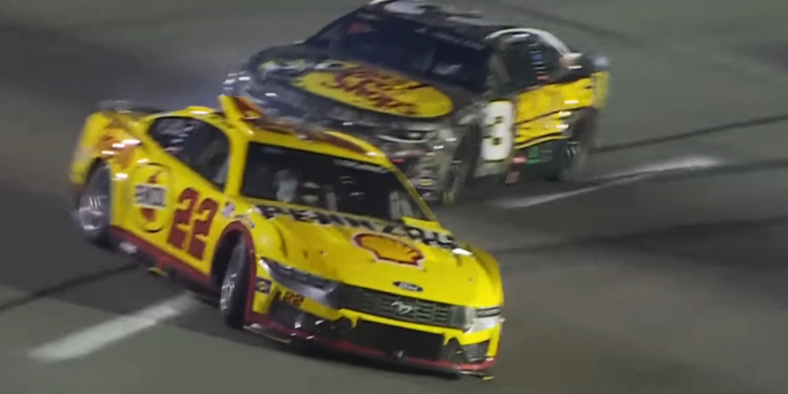 Joey Logano spins after contact from Austin Dillon.