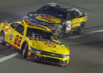 Joey Logano spins after contact from Austin Dillon.