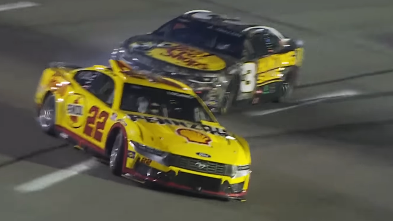 Joey Logano spins after contact from Austin Dillon.