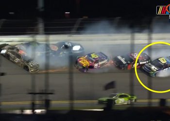 Shane van Gisbergen (circled) was caught up in a late race crash at Daytona International Speedway.