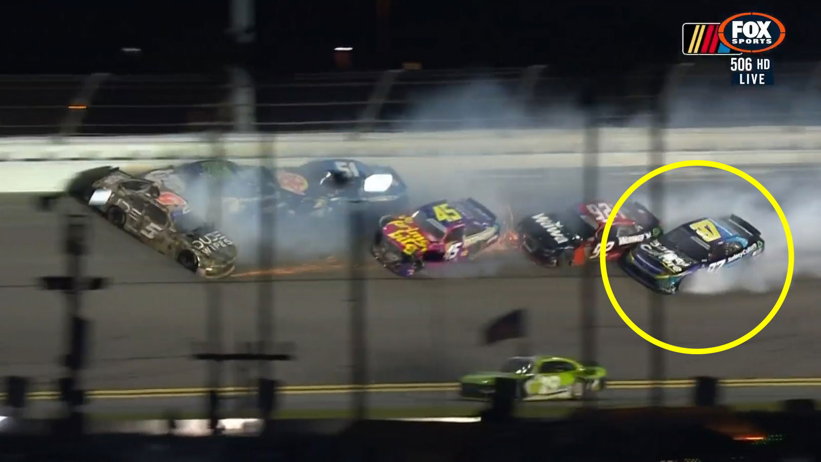 Shane van Gisbergen (circled) was caught up in a late race crash at Daytona International Speedway.