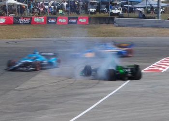 Romain Grosjean spins after being hit by Christian Rasmussen. Image: Stan Sport