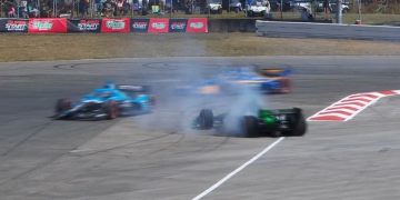 Romain Grosjean spins after being hit by Christian Rasmussen. Image: Stan Sport