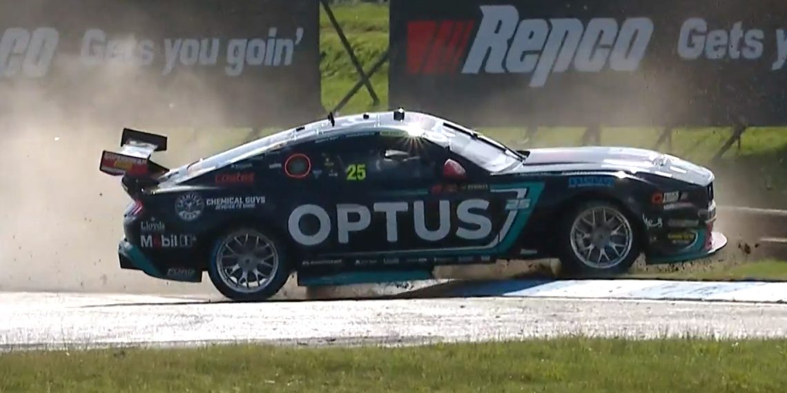 Lee Holdsworth spins on Lap 42 of the Sandown 500. Image: Fox Sports