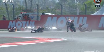 Jack Miller (right) set off a four-bike pile-up at the Mandalika resort circuit.