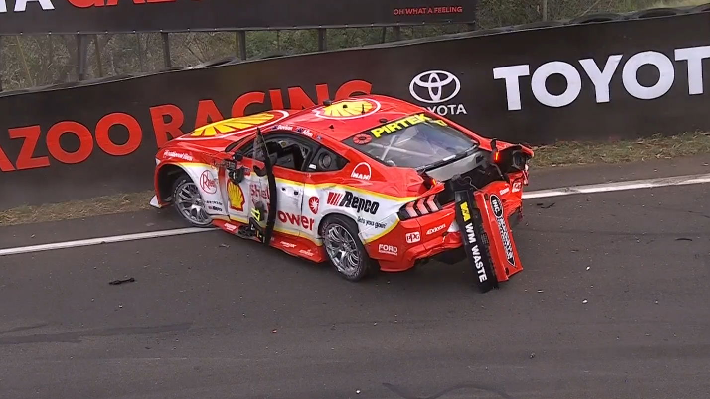 Will Davison's wrecked #17 Ford Mustang.