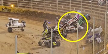 Shane van Gisbergen was caught in a multi-car pile-up at Western Springs Speedway.