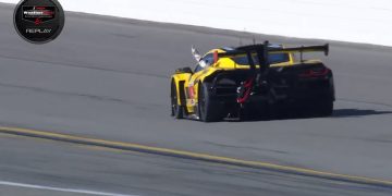 Tommy Milner points his middle finger at the #48 BMW M4 GT3 (not pictured) after an on-track incident at the 2025 Daytona 24.