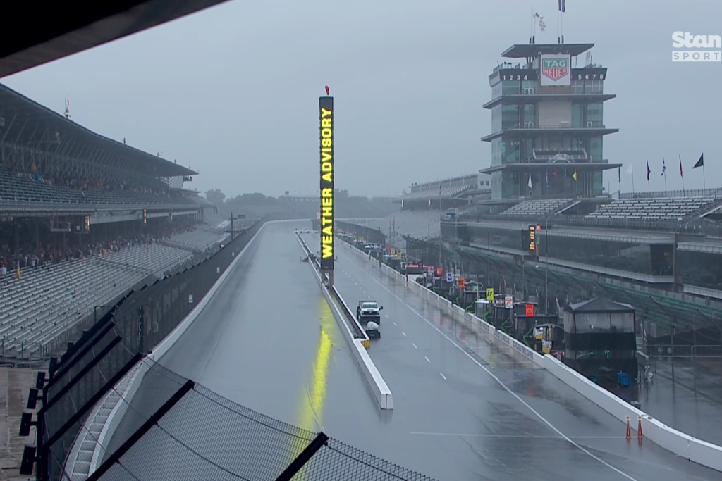 Indianapolis Motor Speedway, shortly after the race was originally due to start. Image: Stan Sport
