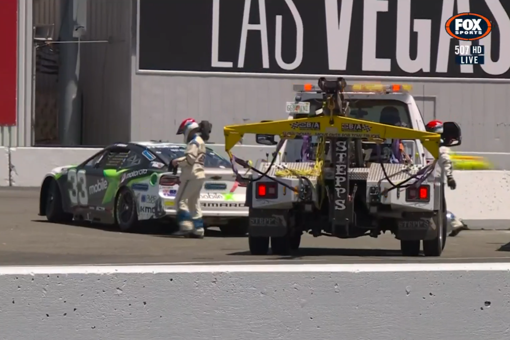 Will Brown parked in the infield before driving to the pits. Image: Fox Sports