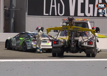 Will Brown parked in the infield before driving to the pits. Image: Fox Sports