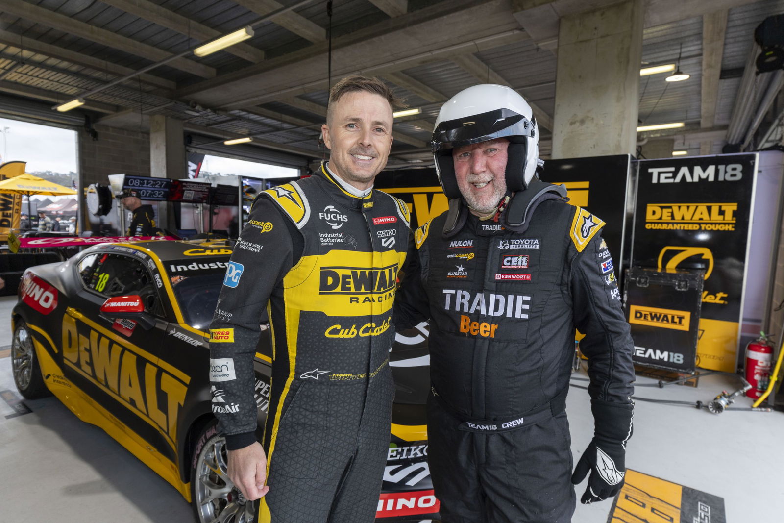 Supercars CEO Shane Howard (right) with Team 18 driver and Supercars champion Mark Winterbottom.