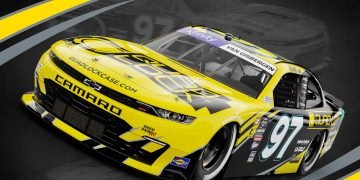 A render of Shane van Gisbergen's throwback livery for Darlington which honours Marcos Ambrose. Image: Trackhouse Racing X
