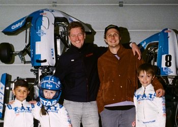 Rob Smedley (black sweater) and Ferdi Porsche with some young stars. Image: FAT Karting League