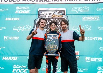 Pip Casabene (middle) set the pole time for OK-N Senior today (Pic: Supplied)