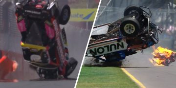 There were back-to-back rollovers in the first Stadium Super Trucks practice at the Adelaide 500. Image: Fox Sports