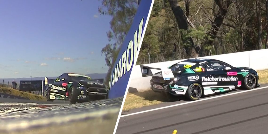 Mason Kelly crashes in Practice 2 of the Dunlop Series at Mount Panorama