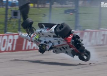 Sting Ray Robb flips at Iowa Speedway after contact with Alexander Rossi.